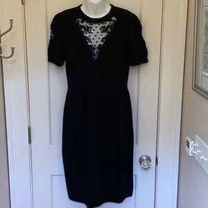 Vintage Don Sayres for Wellmore size 12 black knit dress with illusion lace